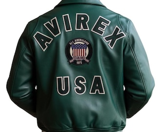 Handmade Avirex Green Flight Jacket – Men’s American Style Cowhide Leather Bomber