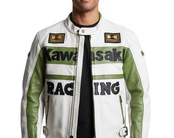 Vintage Kawasaki Leather Jacket Racing - Etsy