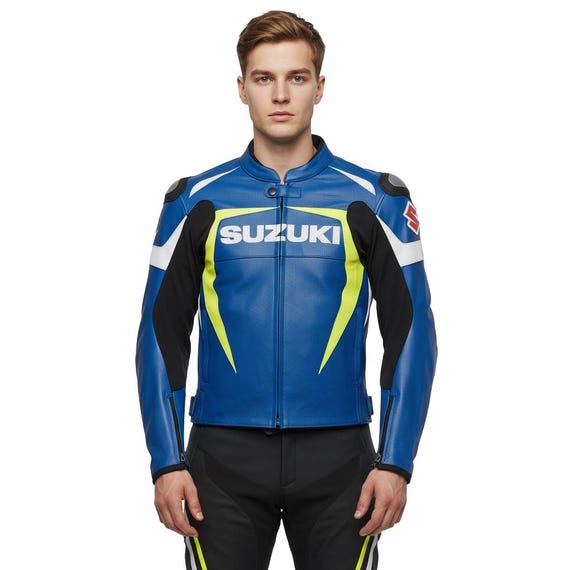 Suzuki バイカーレザージャケット Suzuki Motorcycle Leather Jacket Motorbike Racing Biker Black