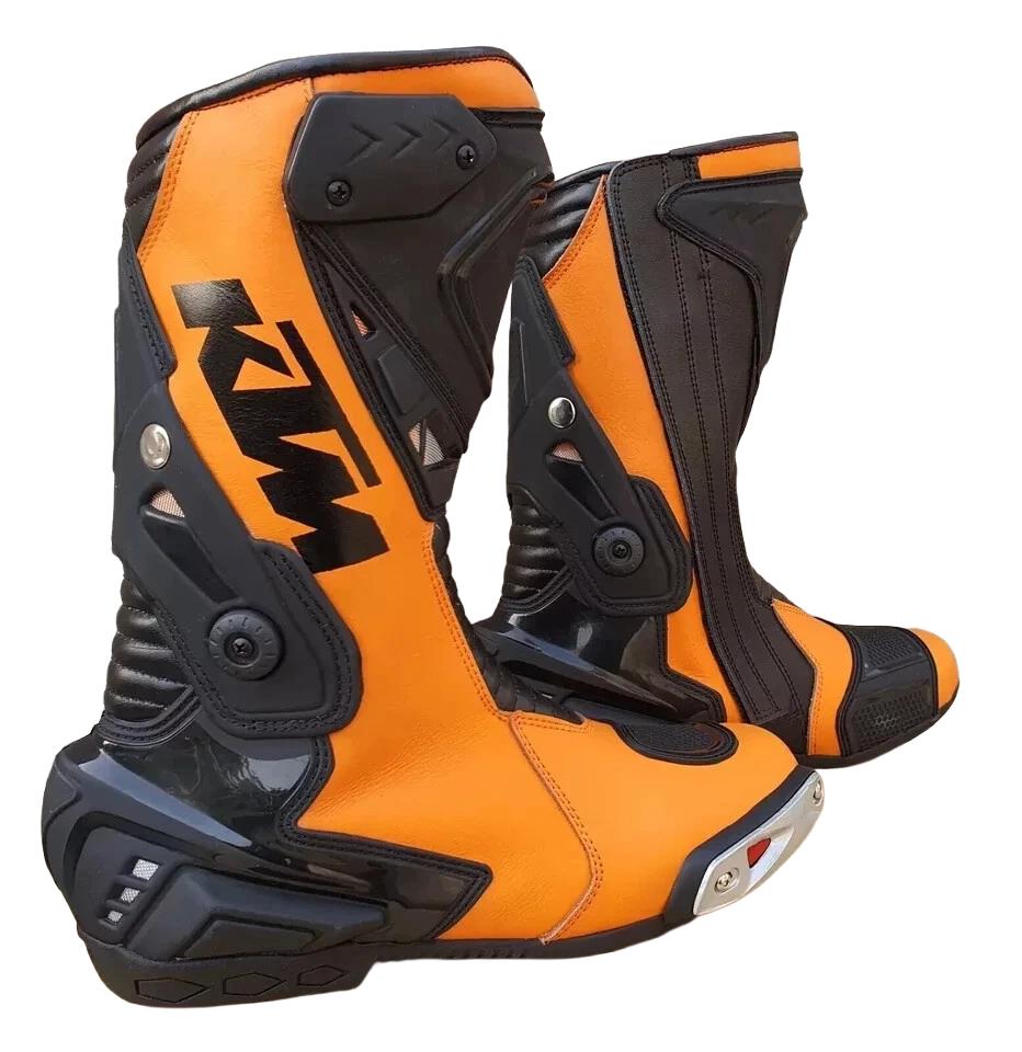 メンズ KTM オレンジ＆ブラック モーターサイクルレーシングブーツ