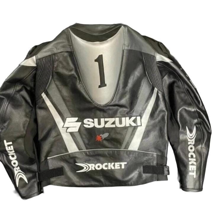 Black Yoshimura Suzuki Racing Leather Jacket – CE Approved Biker
