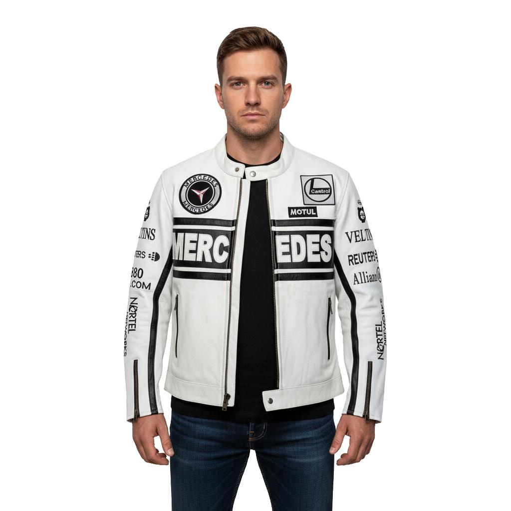 Mercedes Racing Biker Leather Jacket – Durable Vintage Style