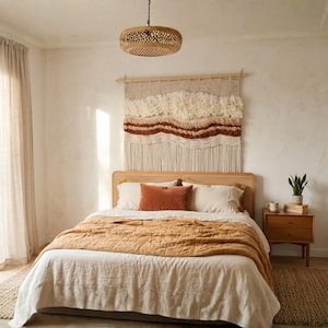 特大マクラメ壁掛け | ボヘミアン風寝室用ヘッドボード | ジャパンディ織り繊維アート | 現代タペストリー