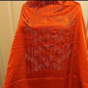 Beautiful crepe silk red fabric with stones/beads embellishment for sewing abaya or kaftan
