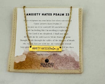 Anxiety Hates Psalm 23 Engraved Bar Necklace, Christian Gift