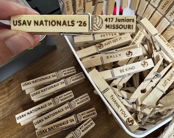 Volleyball Clips - Personalized Names, Team, Tournament - double sided engraved vball pins - great handshake gift and keepsake for players