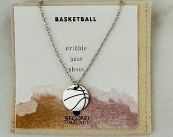 Engraved Basketball Pendant Necklace – Stainless Steel Sports Jewelry