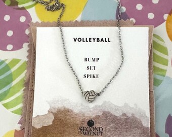 Tiny Volleyball Heart Necklace, Engraved Stainless Steel Sport Jewelry, Waterproof Athlete Gift - volleyball team gift idea