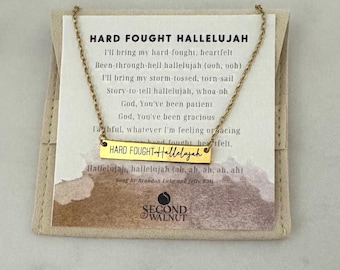 Hard Fought Hallelujah - Christian Jewelry Engraved Bar Necklace with worship song title for Faith based jewelry - stainless steel