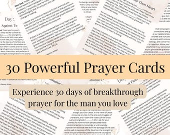 Puede incluir: 30 tarjetas de oración poderosas para hombres, que ofrecen 30 días de avance. Incluye oraciones por el corazón, la entrega y las relaciones. Presenta texto inspirador y descargas imprimibles instantáneas después de la compra.