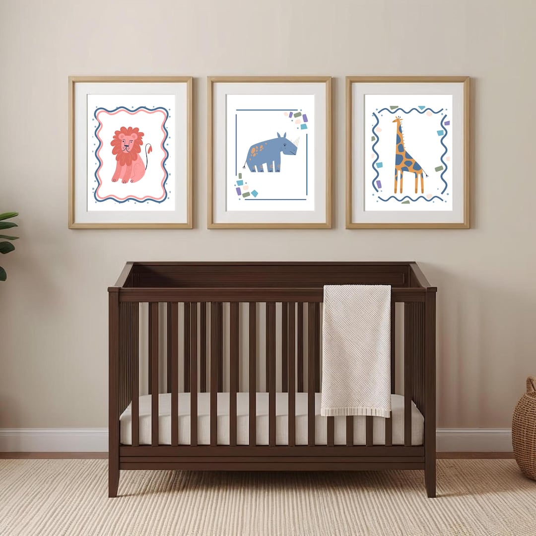 Safari Animal Nursery Prints: Colorful Playroom Gallery Wall, Kids ...