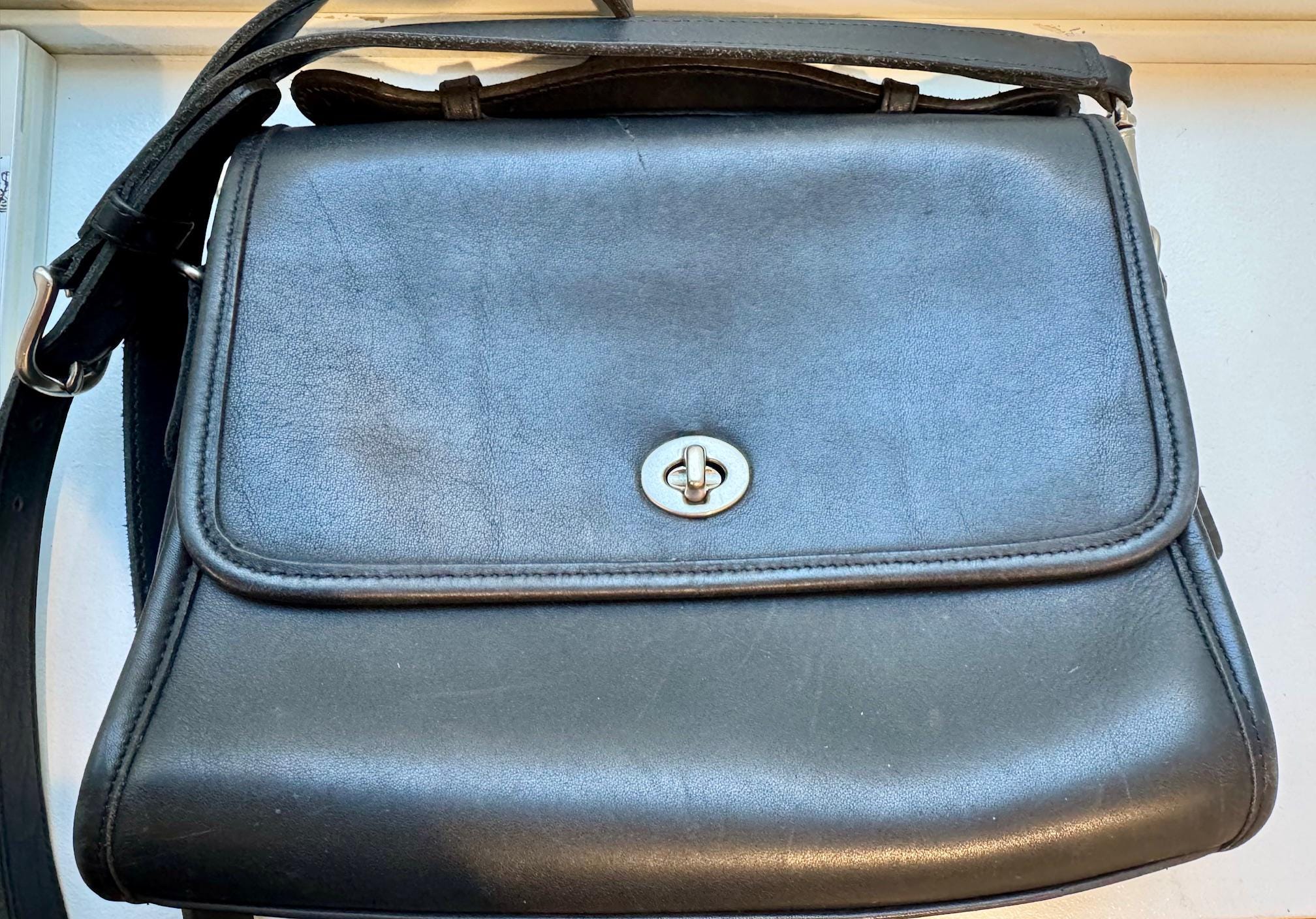 Vintage 1990s Black Leather Coach Court Bag - Crossbody Strap - Etsy
