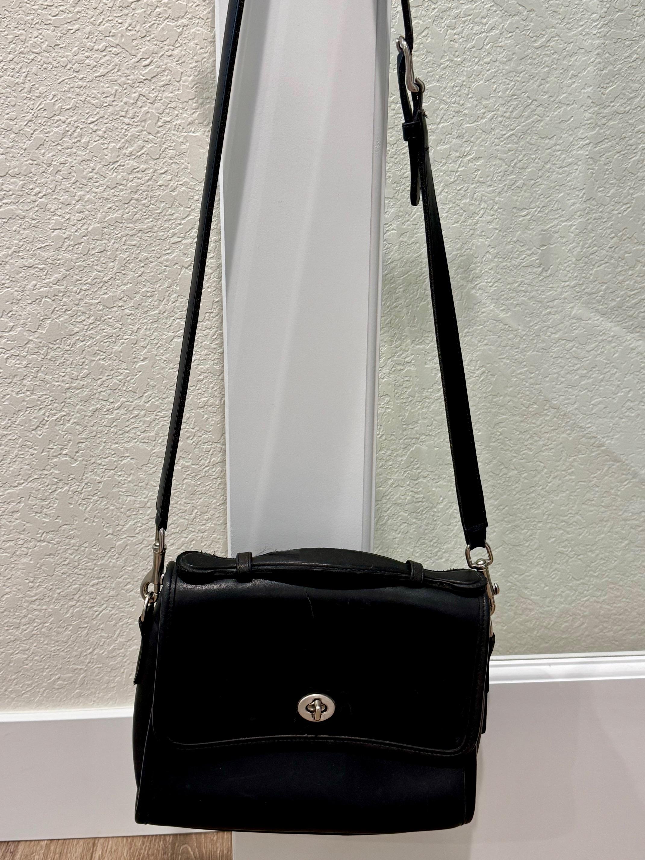 Vintage 1990s Black Leather Coach Court Bag - Crossbody Strap - Etsy