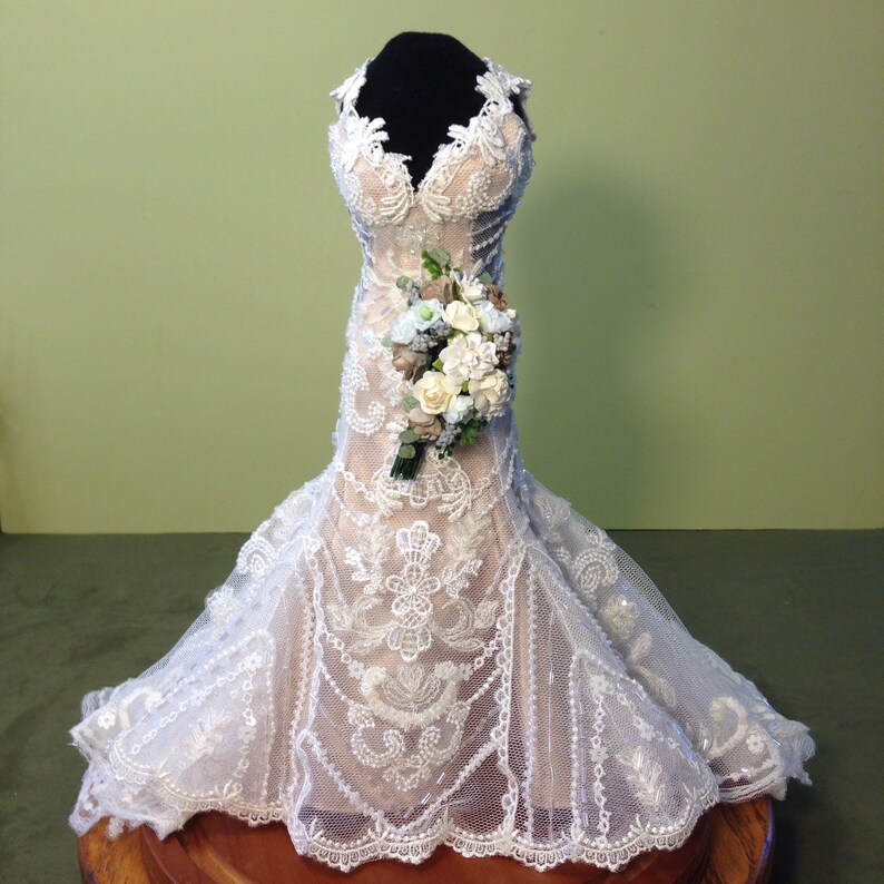 Replica Miniature Wedding Gown and Bouquet-commissioned art | Etsy