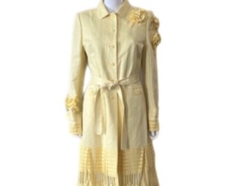 OOAK Artisan Wearable Art Restyled Thrifted Embellished Yellow Linen Feminine Coat