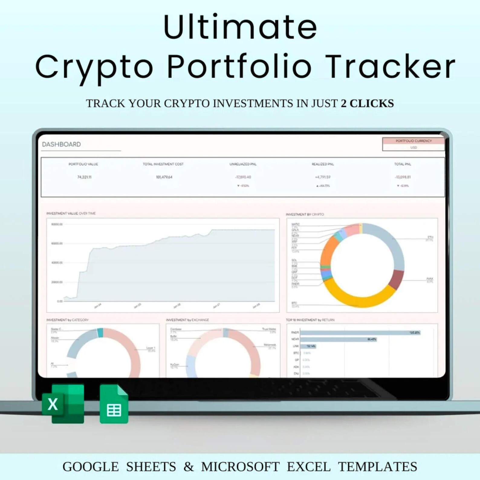 Crypto Portfolio Tracker Spreadsheet for Excel and Google Sheets - Etsy