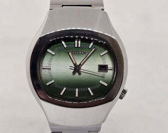 Vintage Citizen Automatic Watch (Ref. 62-6511) – Emerald Green TV Dial, Original Stainless Steel Bracelet