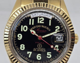 West End Watch Co. Sowar Prima Automatic Gold-Tone Day-Date Watch Swiss Made