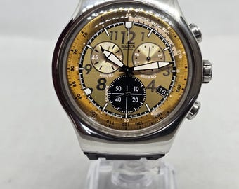 Swatch Irony Chronograph Men's Watch | Gold Yellow Dial Stainless Steel 47mm YOS405