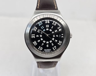 Vintage 2007 Swatch Irony Big Watch | Stainless Steel 24-Hour Dial Leather Strap