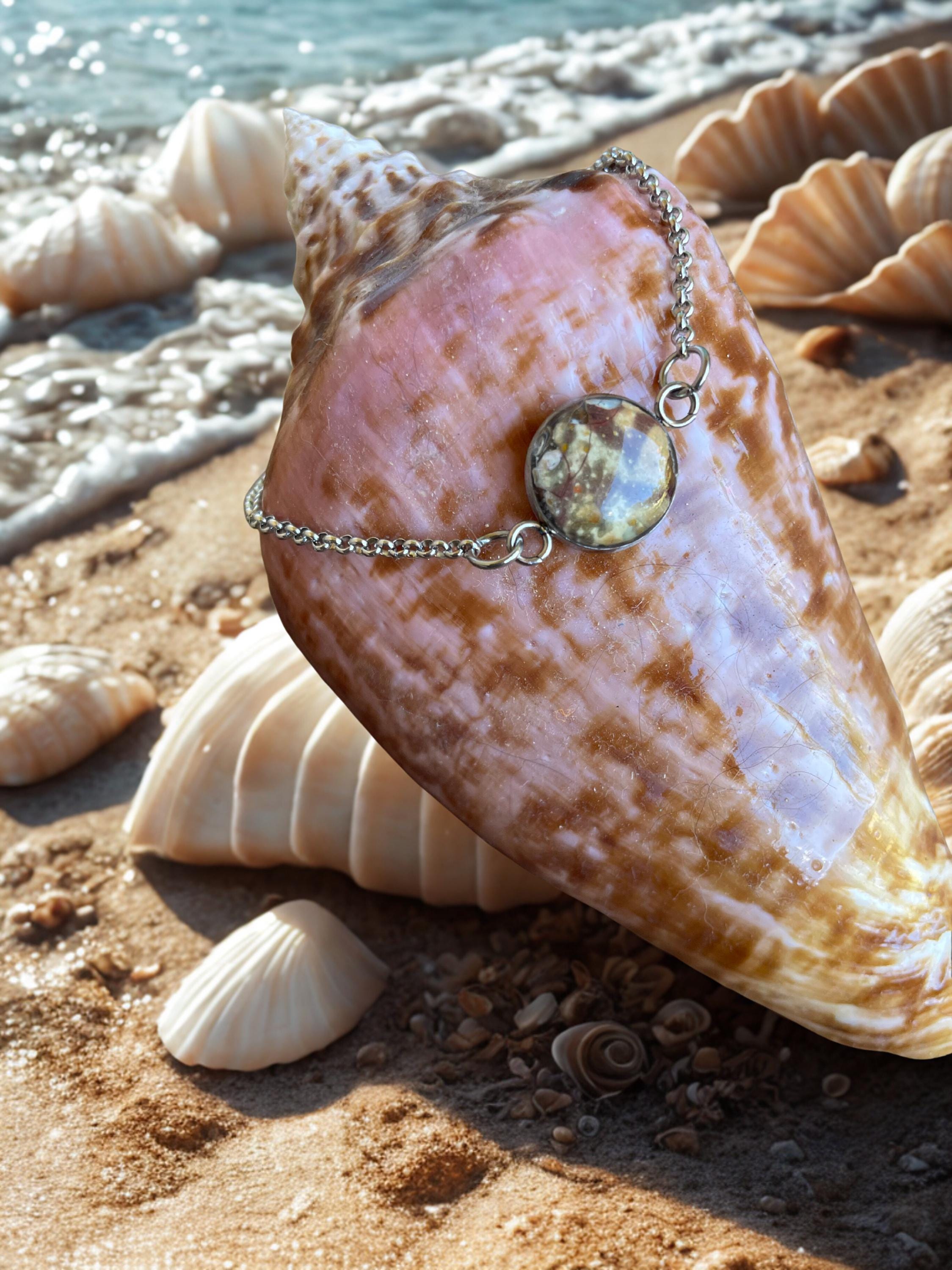 Shell Bracelete Spiny Lobster Shell Charm Bracelet: Handmade Silver Chain Coastal ...