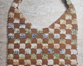 Cotton Checkered Tote Bag in Shades of Fall