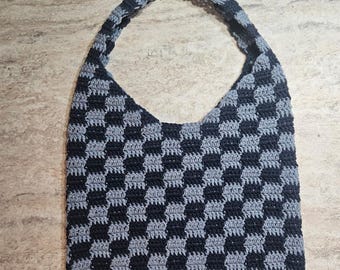 Blue Checkered Cotton Tote Bag - Midnight Chambray Design