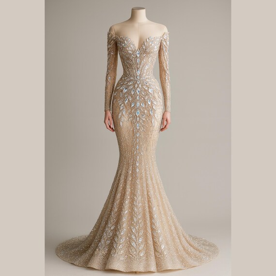 chinese dress ladies Giselle Mermaid Evening Gown- Champagne 2
