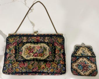 Vintage 50s/60s tapestry hand bag with coin purse.