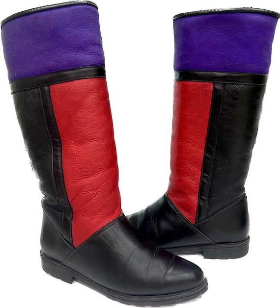 Vintage 1980s calf leather/wool colour block boots. US 8.