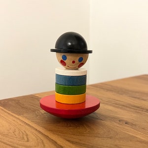 Vintage New Old Stock Colorful Wooden Rocking Toy Czechoslovakia