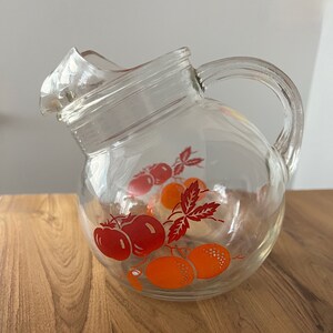 Vintage 1950s Orange & Tomato Glass Juice Pitcher Mid Century