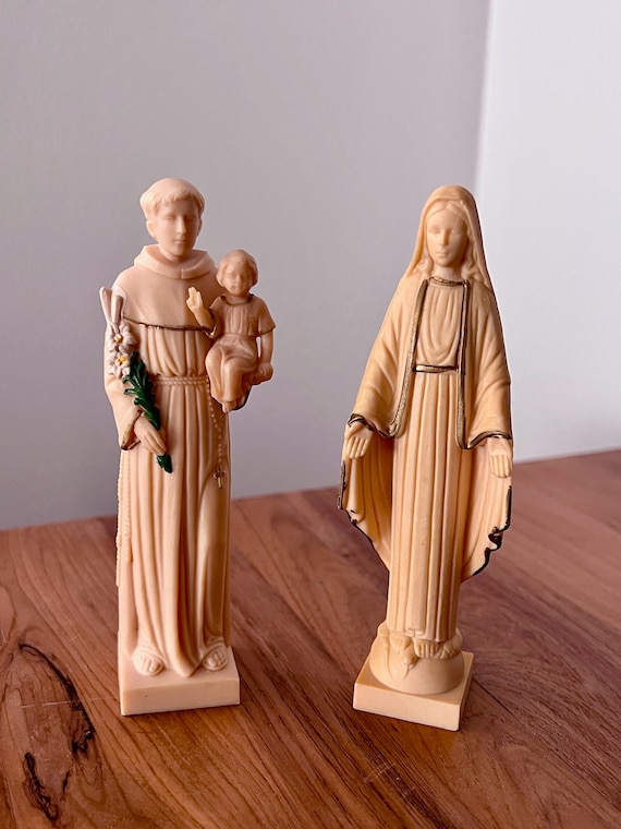 Vintage Religious Figurines Mary Jesus & Joseph Celluloid Plastic 