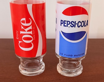 Vintage COKE & PEPSI Footed Tumblers Enjoy Coca Cola