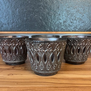 Set of 4 NEVCO SWEDEN Orchid Planter Pots #3419 Mid Century Ornate Plastic