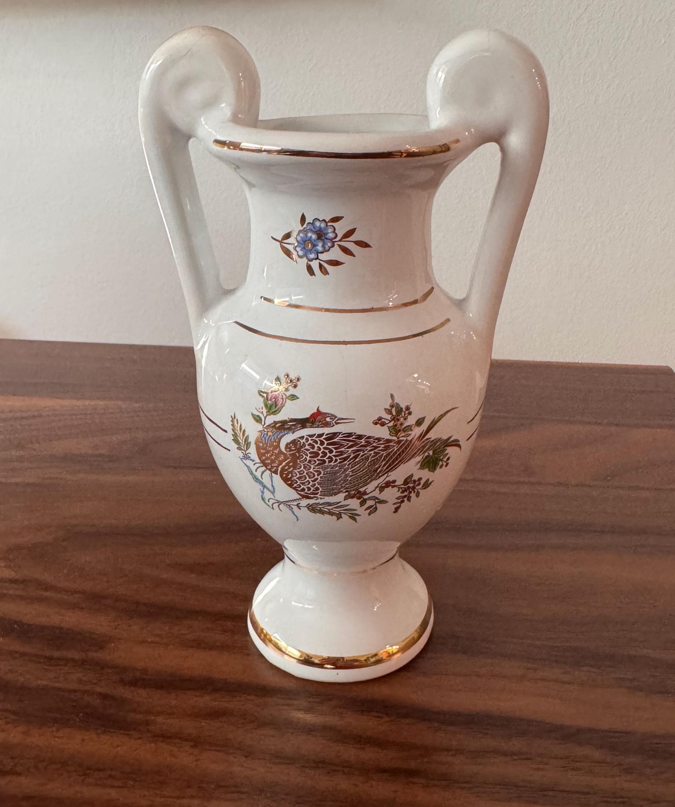 Vintage 24K Gold Ceramic PEACOCK Vase Urn Handmade Greece - Etsy