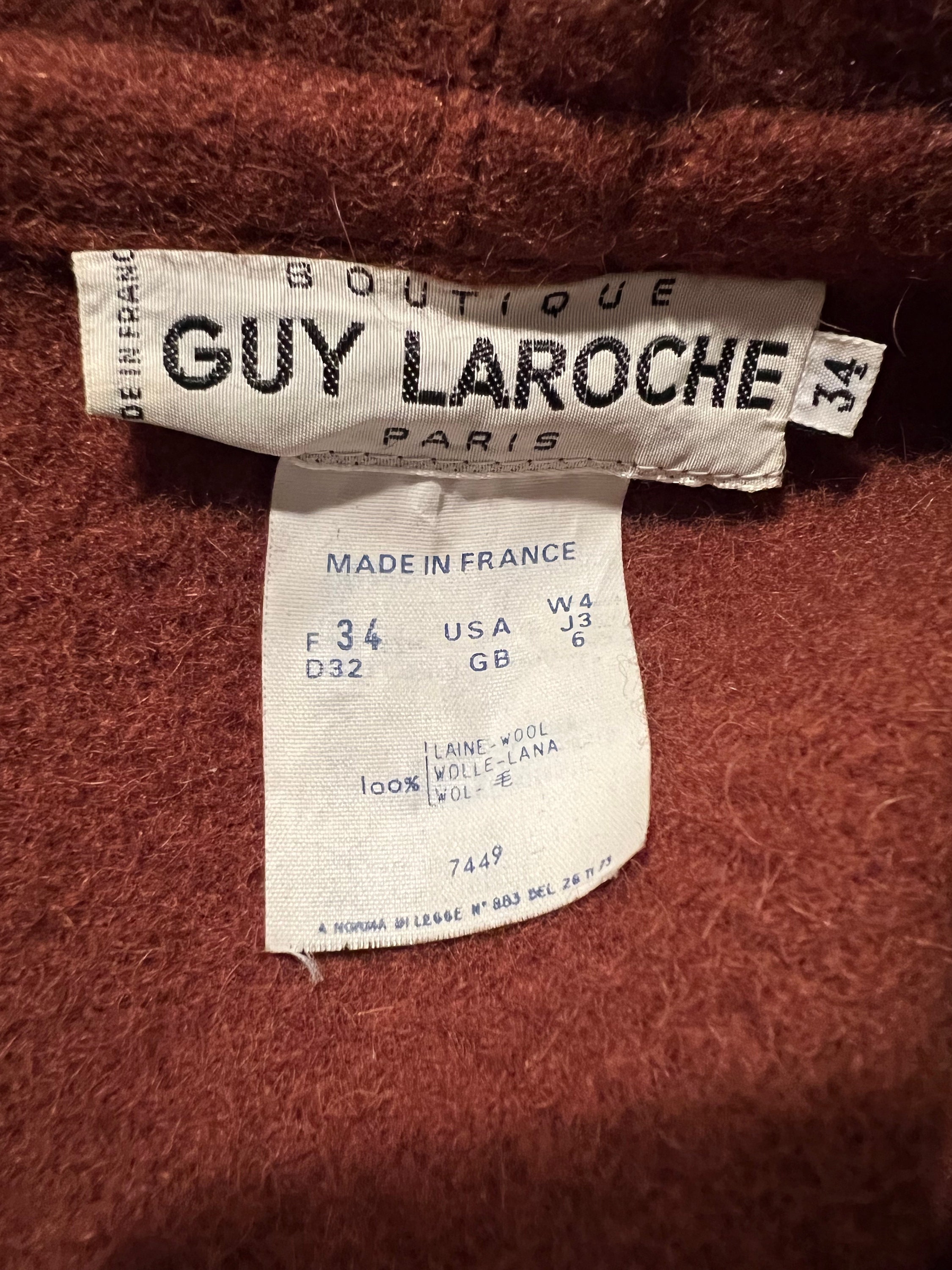 Vintage GUY LAROCHE Boutique Paris France Wool Hooded Mod Vintage GUY LAROCHE Boutique Paris France Wool Hooded Mod