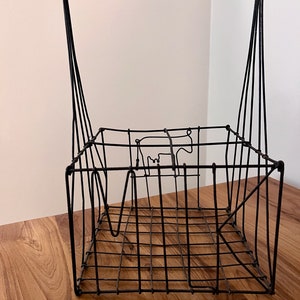Vintage Wire Milk Bottle Carrier Farmhouse Antique Cow with Moveable Tail