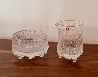 IITTALA Tapio Wirkkala Creamer & Sugar Bowl Icy Glass Vintage Set Finland