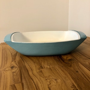 Rare Enamelware  LE CREUSET Turquoise Paris Blue Raymond Loewy Coquelle Casserole Roasting Pan Mid Century
