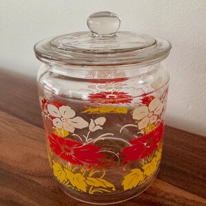 Vintage Anchor Hocking Flower Glass Apothecary Candy Jar w Lid