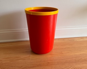 Vintage 1980s Red Plastic Wastebasket Trash Bin