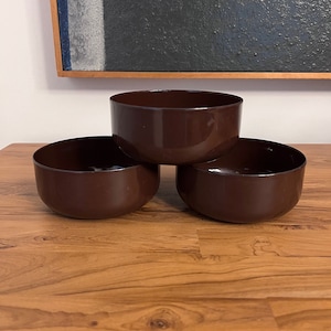 Mid Century FINEL ARABIA Finland Brown Enamelware Bowls