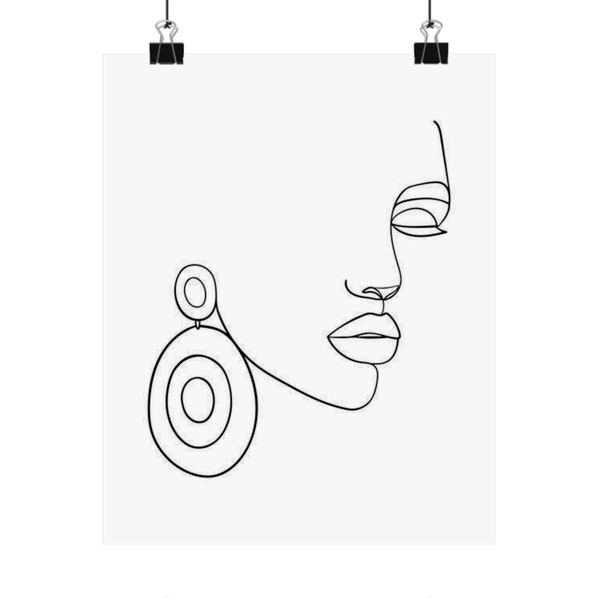 Minimalist Line Art Woman Print – Abstract Face With Statement Earrings ...