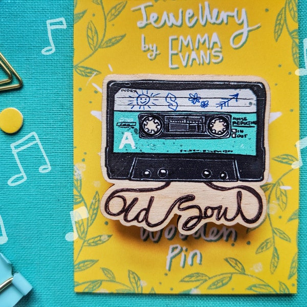 Old Soul Wooden Cassette Tape Brooch