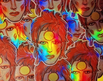 David Bowie 8cm Illustrated Holographic Vinyl Sticker