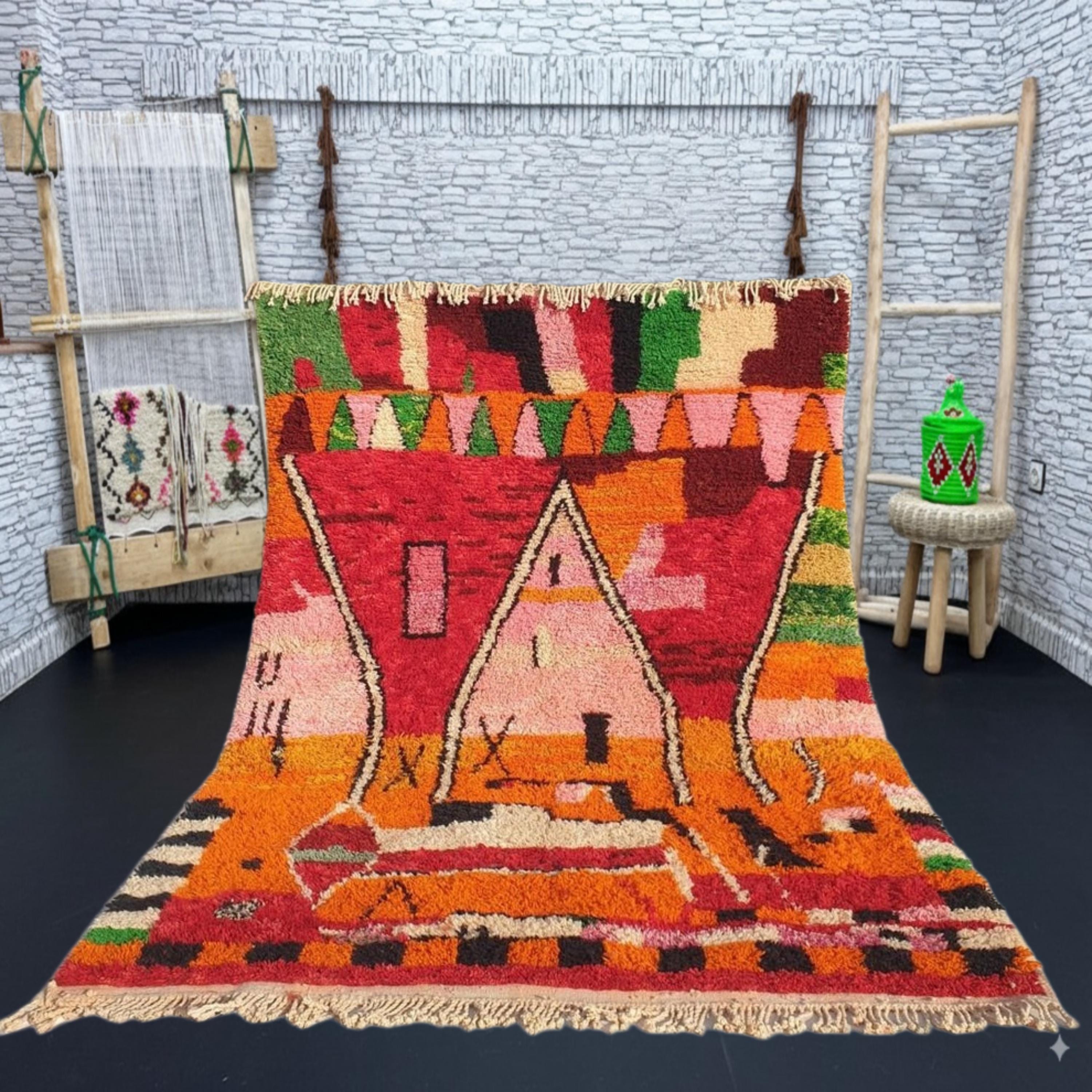 Red moroccan rug -Moroccan Boujaad Rug - Handmade Rug - Custom Moroccan Rug -inique red Rug- Berber Rug - Home Decor Rug - beni ourin rug