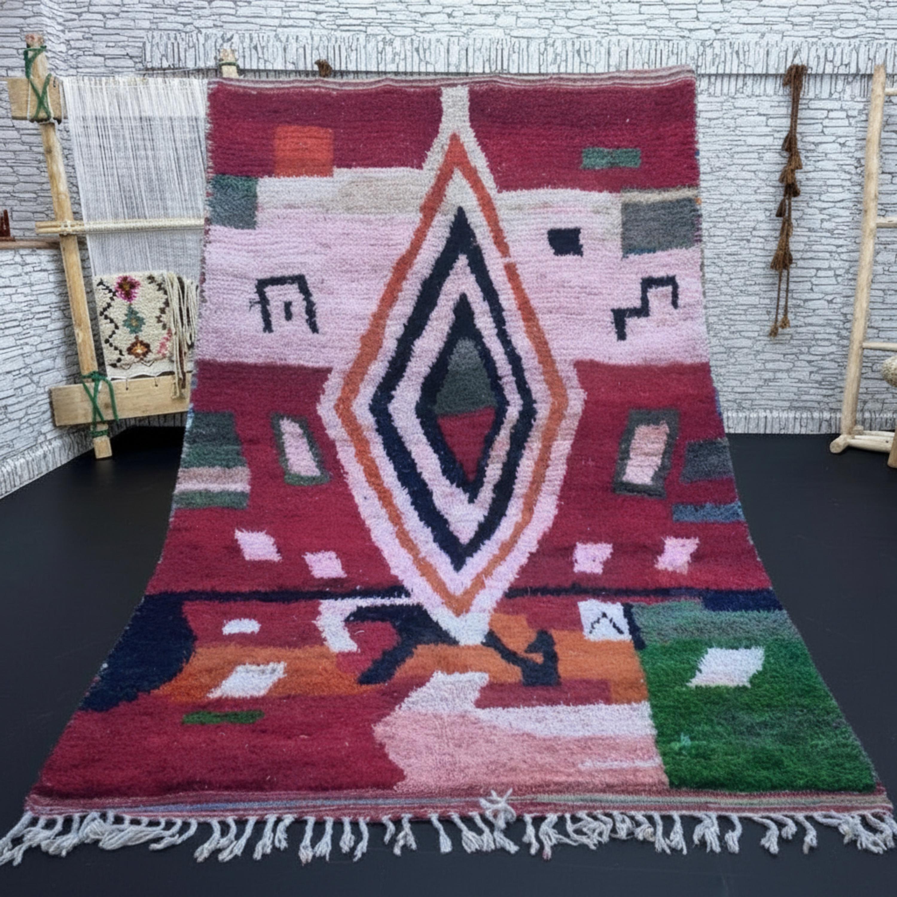 Multicolored Rug For Living Room - Custom Fabulous Boujaad Rug - Beni Ourain Handmade Rug - Moroccan Berber Traditional Carpet