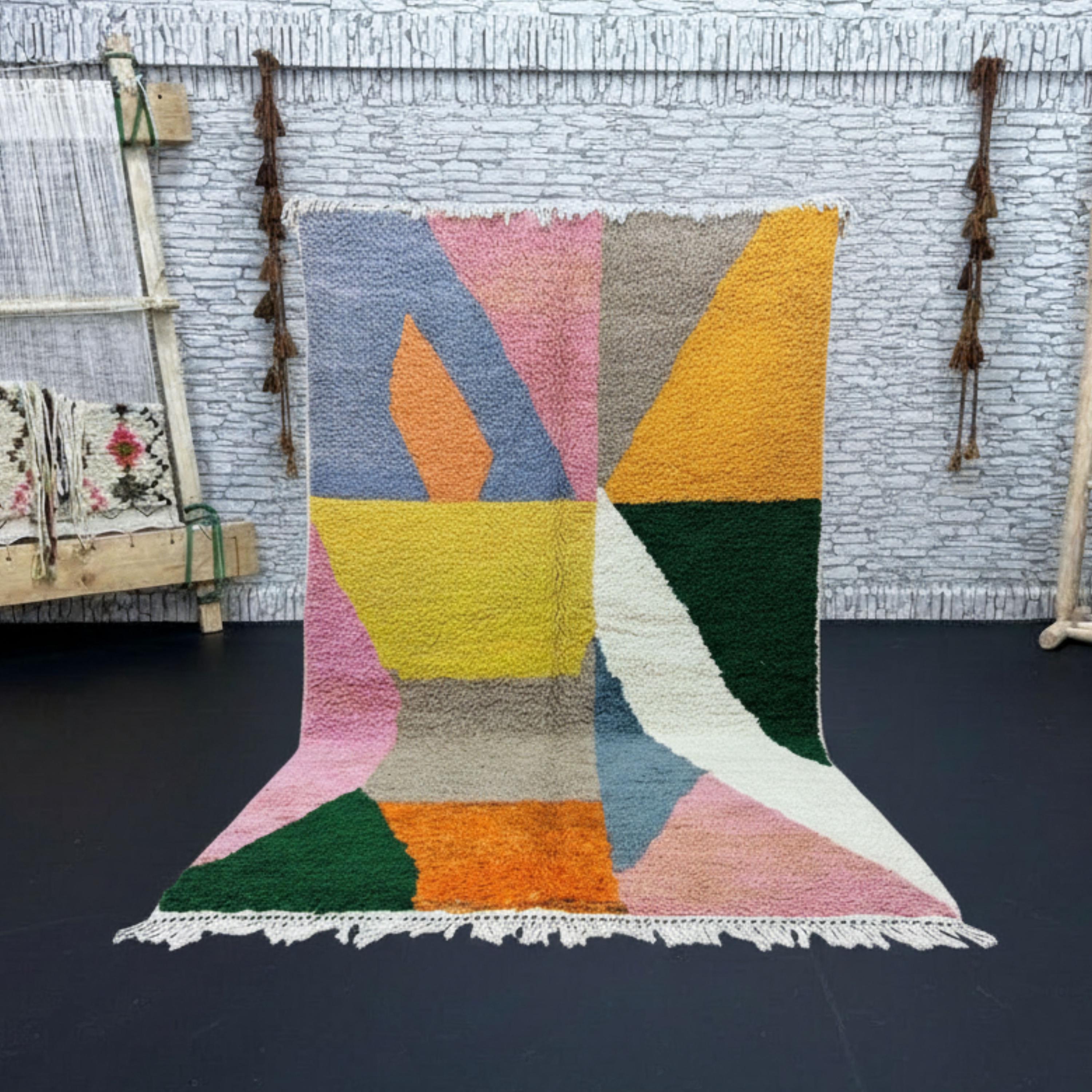 Colorful Moroccan Rug – Handmade Wool Area Rug 6x9, Modern Abstract Berber Carpet, Custom Beni Ourain Style Rug for Living Room or Bedroom