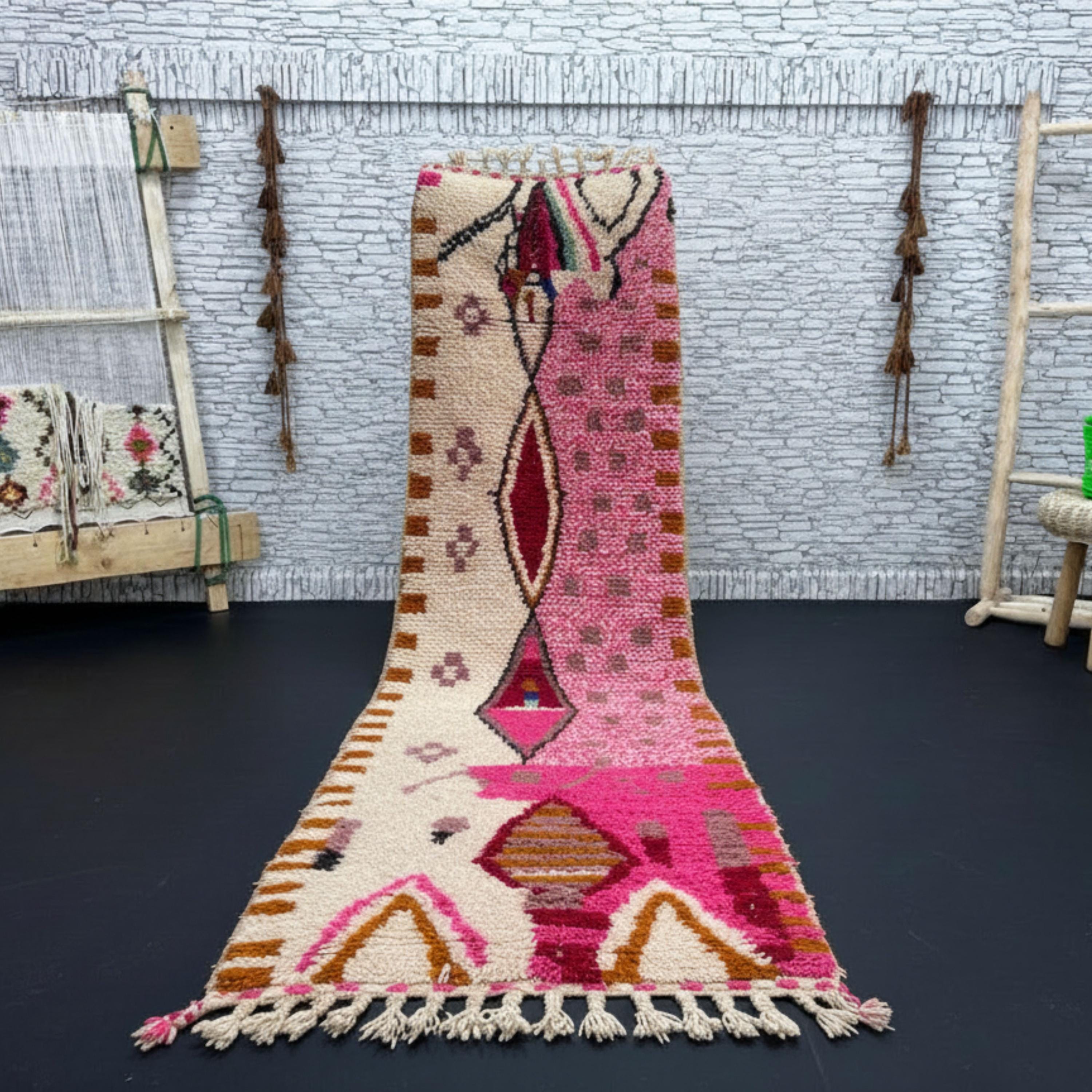 MOROCCAN HALLWAY RUG – Custom Runner - Handmade runner carpet – narrow morrocan rug - Pink Berber rug- Beni ourain rug- Genuine wool rug